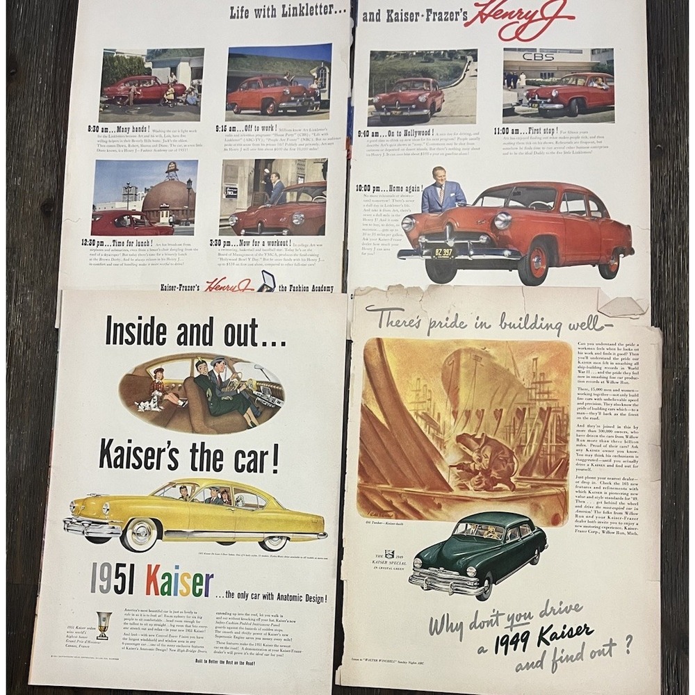 Vintage Kaiser Frazer Print Ads Henry J. 1949 and 1951 Lot of 3